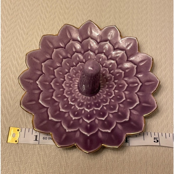 Lavender Purple Lotus Flower with Gold Trim  Ceramic Ring & Jewelry Trinket Dish - Picture 4 of 5